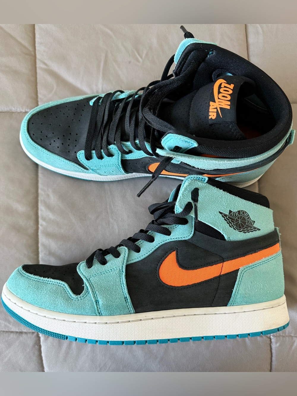 Jordan 1 Mid - Black/Teal with Orange Swoosh